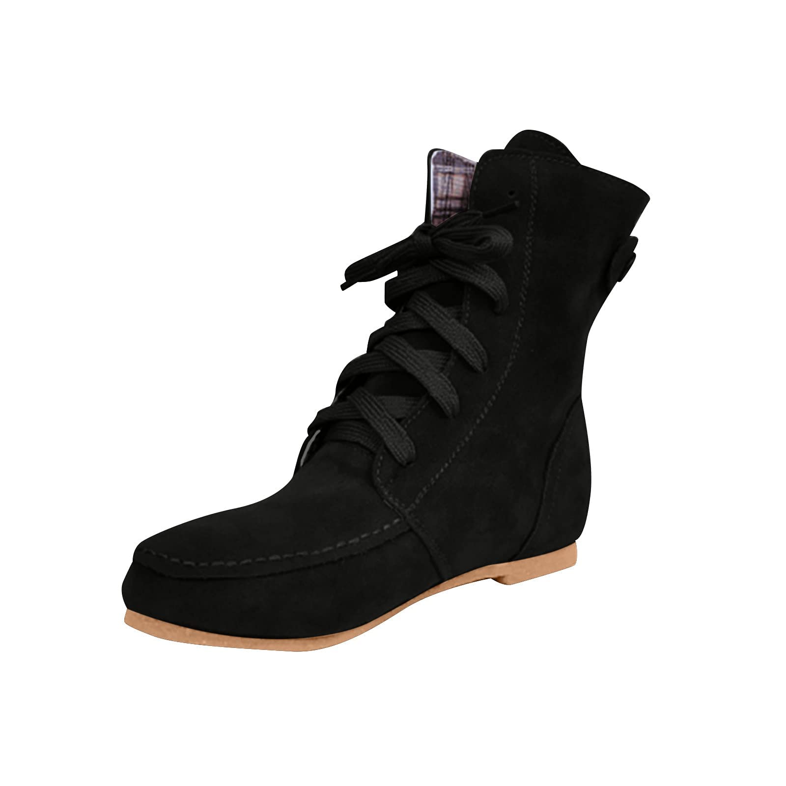 Women's Winter Ankle Boots - Fleece Lined Snow Boots with Non-Slip Rubber Sole, Flat Low Heel Lace-Up Hiking Shoes for Women | Warm Plush Lining, PU Leather Upper | Perfect for Outdoor Walking, Hiking, and Cold Weather Fashion