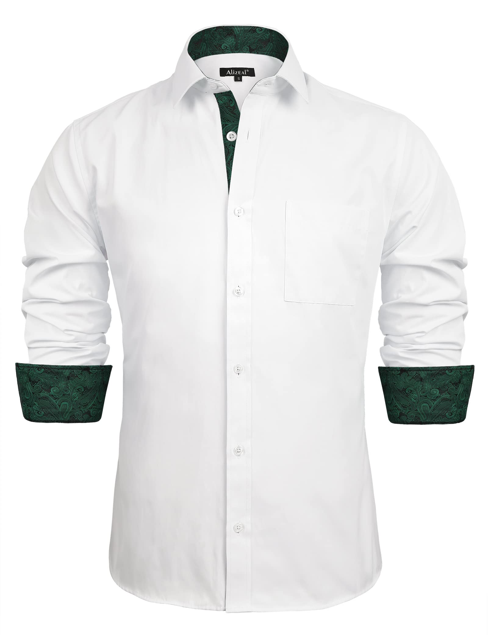 Alizeal Men's Slim Fit Business Dress Shirt - Long Sleeve Patchwork Button Down Shirt for Office, Interview & Formal Occasions
