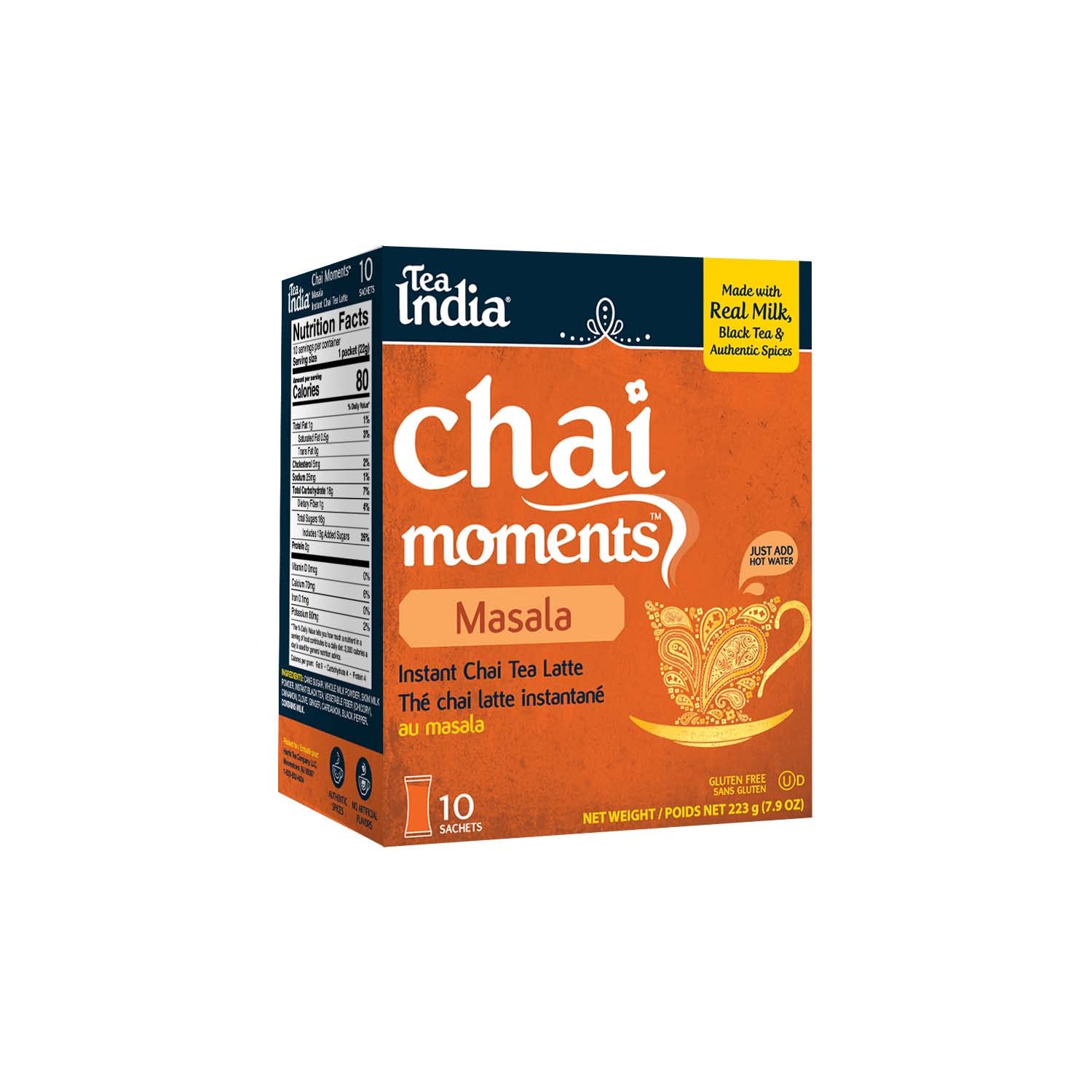 Premium Masala Chai Tea Latte Mix - Authentic Indian Spiced Black Tea with Natural Ingredients | Instant Caffeinated Chai Powder | 10 Individually Wrapped Sachets | Perfect for Morning Energy, Afternoon Pick-Me-Up & Cozy Evenings