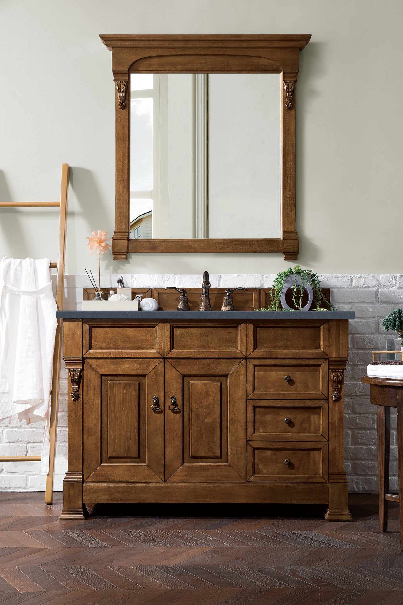 Brookfield 48 Inch Single Bathroom Vanity with Country Oak Finish & 3CM Charcoal Soapstone Quartz Countertop - Perfect for Modern Farmhouse, Rustic, or Traditional Bathroom Decor