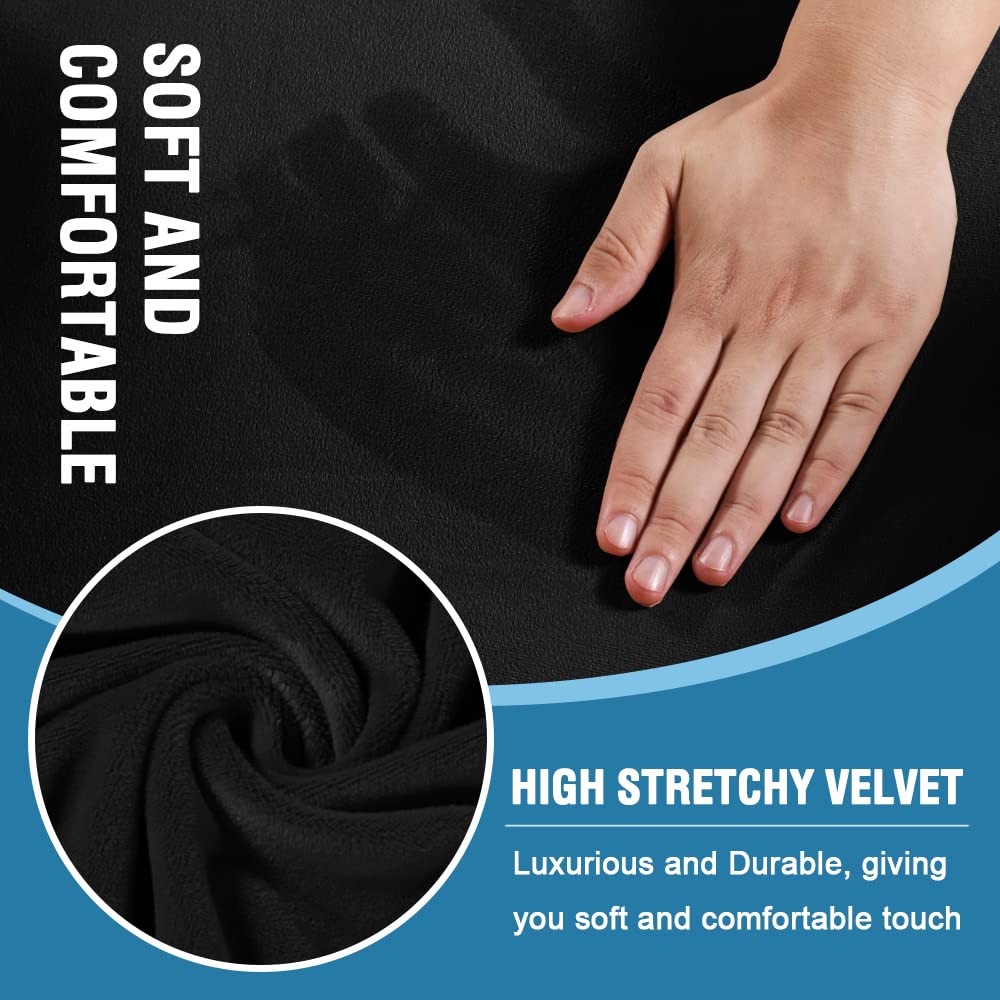 H.VERSAILTEX 4-Piece Velvet Stretch Sofa Slipcover Set - Washable T Cushion Covers for 3-Seater Couch, Furniture Protector (Black) | Perfect for Living Room, Family Room & Home Decor Protection