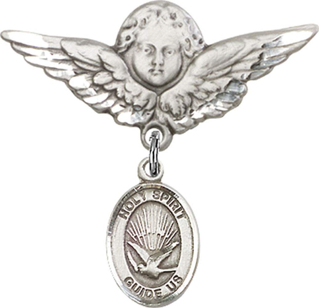 Sterling Silver Baby Badge with Holy Spirit Charm & Angel Wing Pin - Religious Jewelry for Christening, Baptism & First Communion Gifts - Handmade in USA