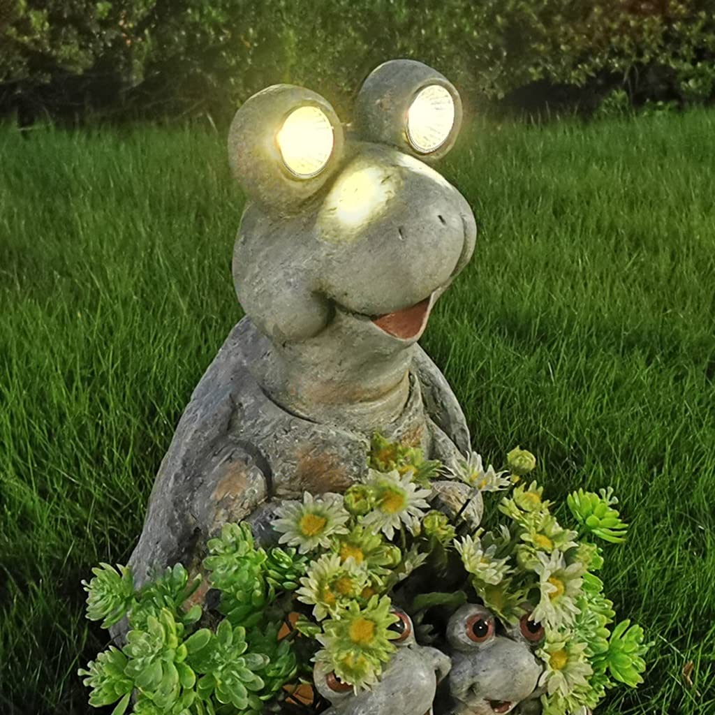 Creative LED Turtle Garden Statue - Outdoor Animal Sculpture with Flower Pot for Lawn, Terrace & Balcony Decor | Solar-Powered Decorative Ornament for Patio, Yard & Garden Landscaping