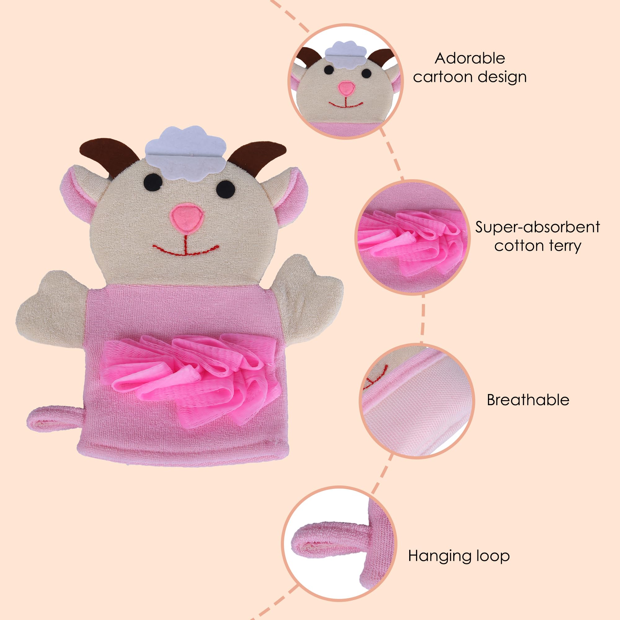 Baby Cow Hand Puppet Wash Mitt for Kids - Soft Terry Cloth Bath Gloves for Baby & Toddler Care