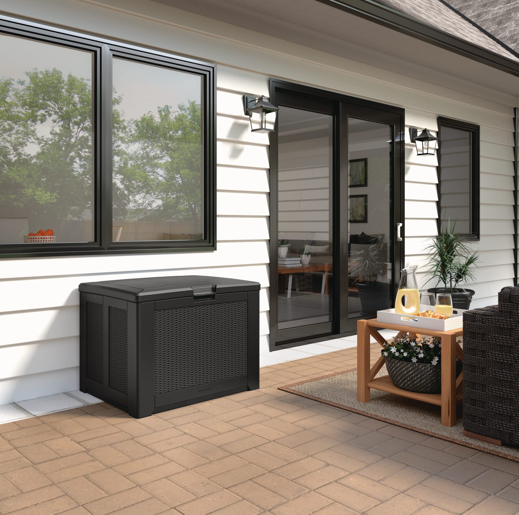 Rubbermaid 74 Gallon Medium Resin Outdoor Storage Deck Box - Weatherproof Black Deck Organizer for Pool Toys, Garden Tools, Patio Cushions & Backyard Essentials | Perfect for Poolside, Patio, Garage & Outdoor Storage