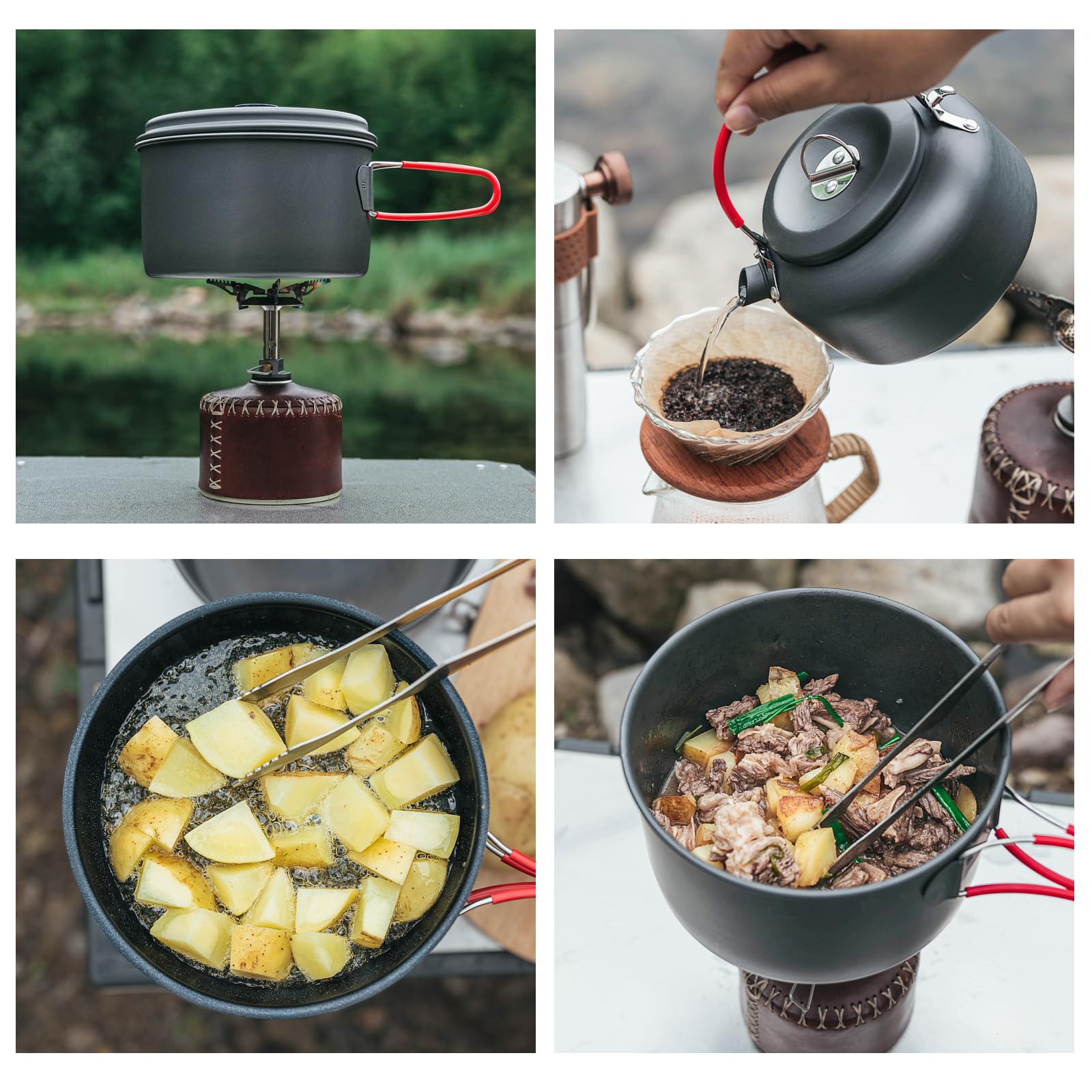 **Alocs Camping Cookware Set - Lightweight & Durable Hard Alumina Outdoor Pots and Pans for Backpacking, Hiking, Picnics - Includes Mesh Carry Bag - Perfect for Camping Meals & Outdoor Adventures**