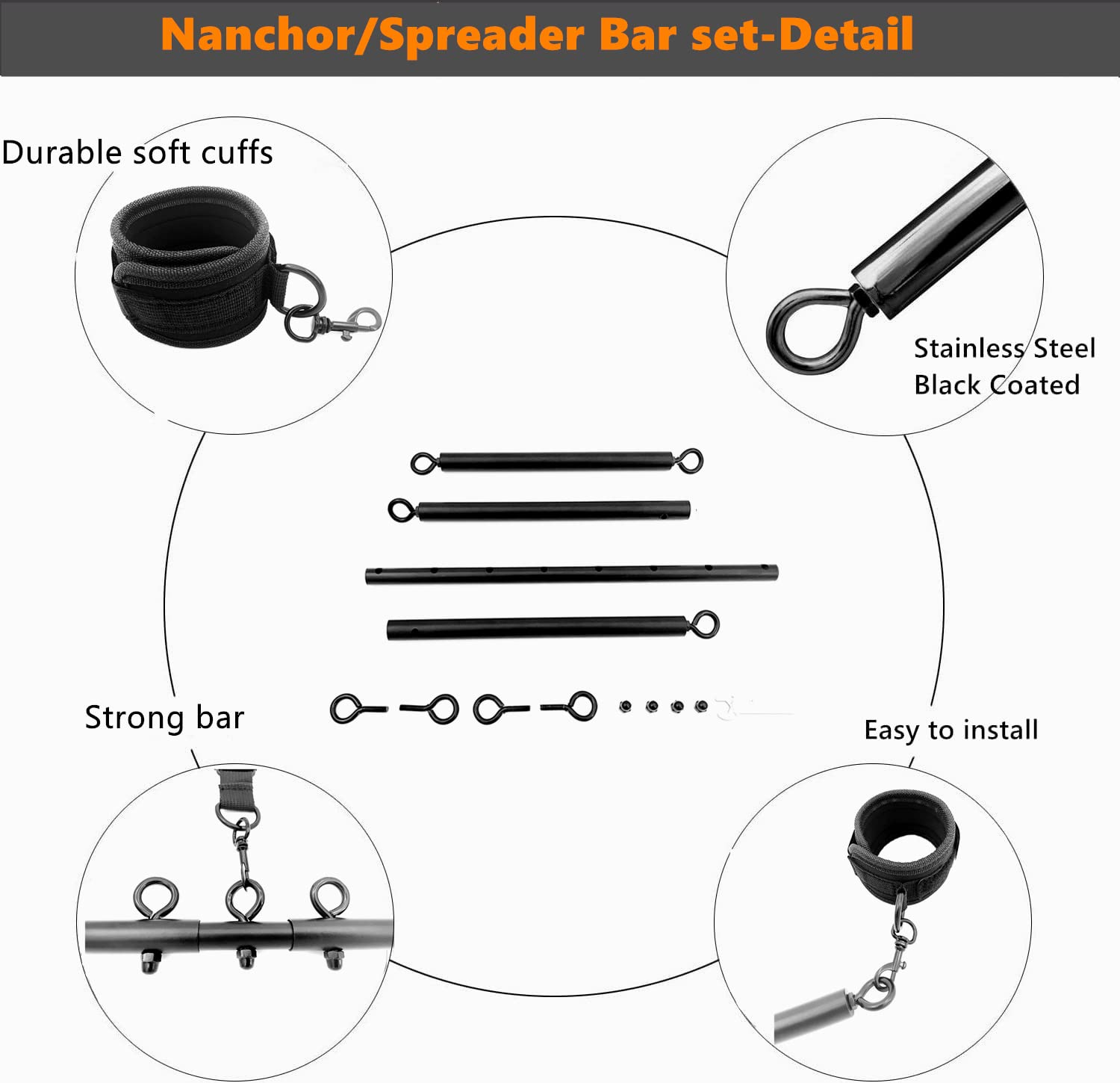 Premium Adjustable Spreader Bar for BDSM Bondage - 23-36 Inch Expandable Sex Toy with Handcuffs & Ankle Cuffs - Couples Restraint Furniture for Bedroom Play & BDSM Scenes