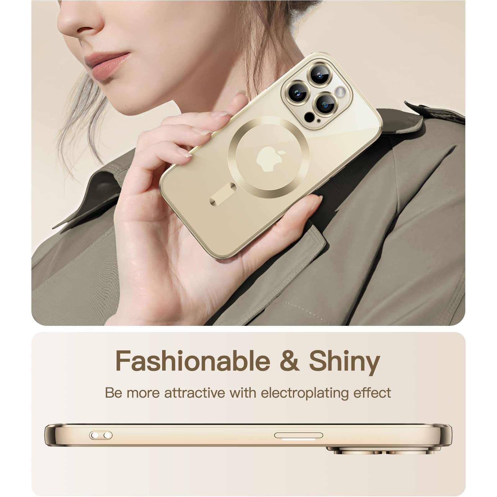 JETech Soft Clear Case for iPhone 14 Pro 6.1-Inch - Shockproof TPU Phone Cover with Full Camera Protection & MagSafe Wireless Charging Compatibility (Gold) | Perfect for Everyday Use, Travel & Work Protection
