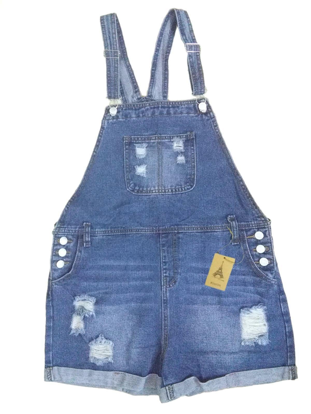Women's Ripped Adjustable Lace-Up Denim Maternity Shortalls - Stylish & Comfortable Pregnancy Overalls for Casual Outings & Summer Maternity Fashion