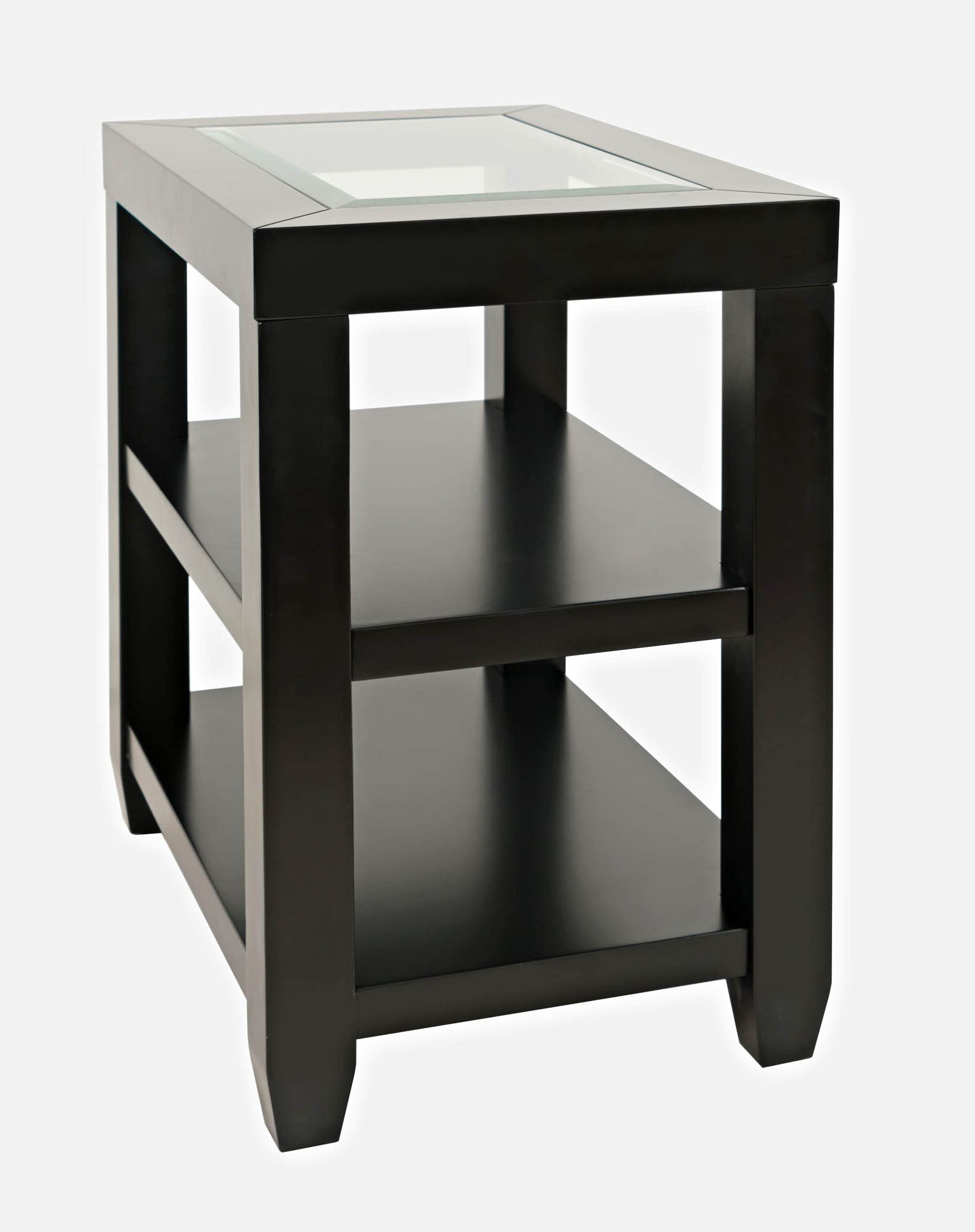 Jofran Inc. Urban Icon Glass Inlay Chair Side End Table with Storage Shelf - Modern Accent Table for Living Room, Bedroom & Office Use