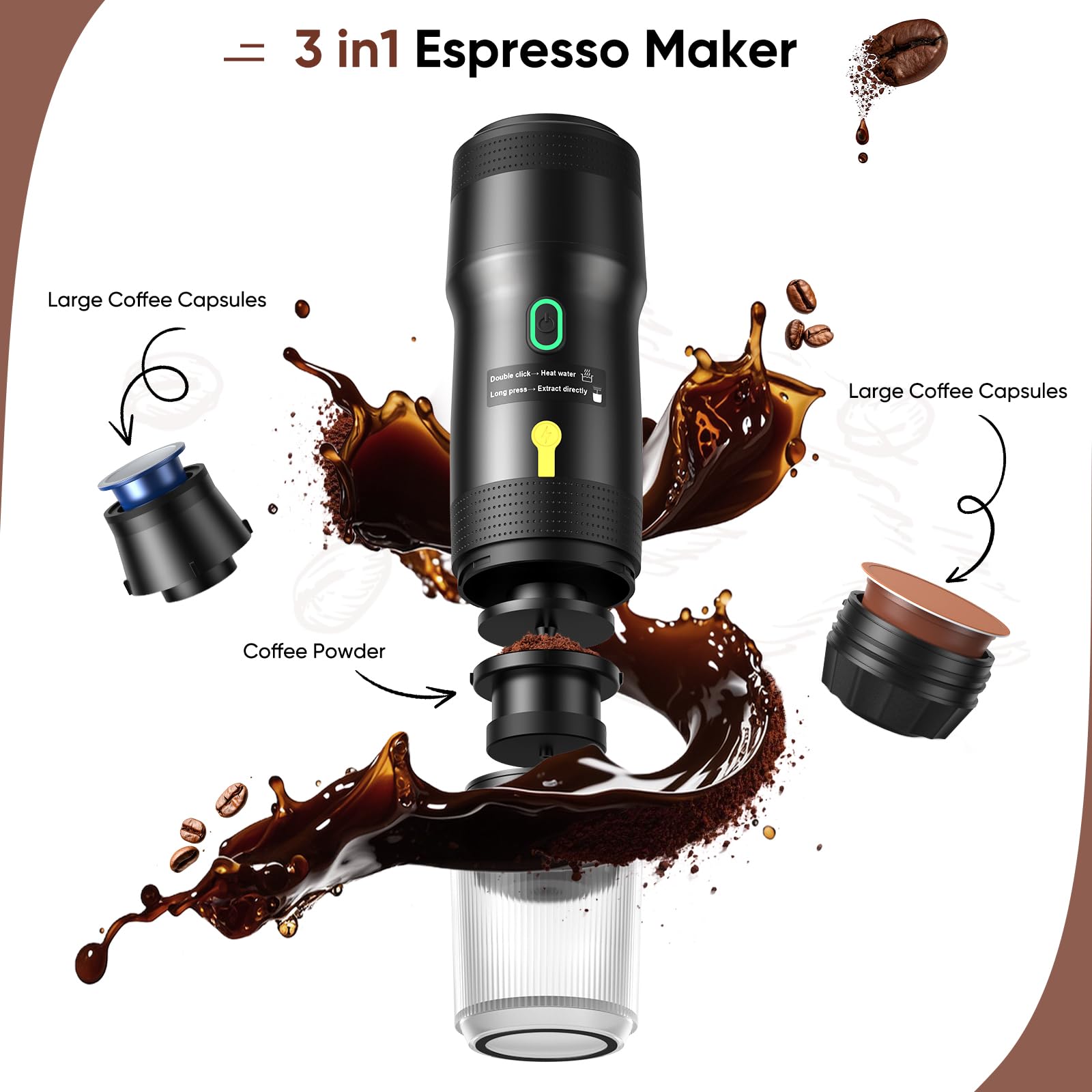 Portable Electric Espresso Machine - USB Rechargeable Travel Coffee Maker for Camping, Hiking, RV & Home Use | Compatible with Nespresso Capsules & Ground Coffee | Perfect for Road Trips, Office & Outdoor Adventures