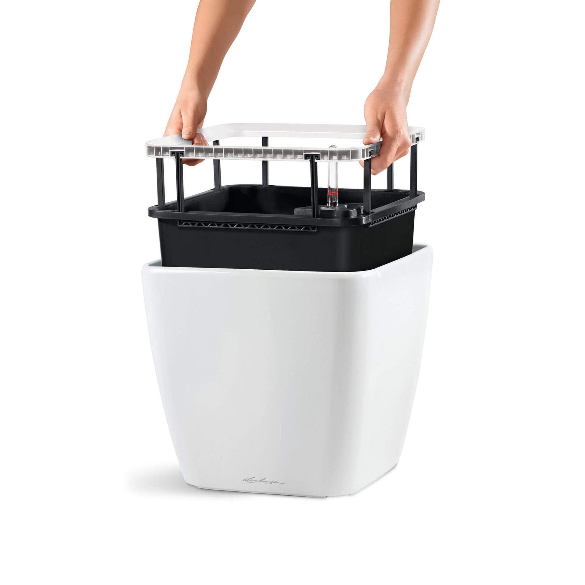 Lechuza Quadro Premium LS 50 Self-Watering Planter - Taupe High Gloss (Model 16285) for Indoor Plants, Home & Office Decor