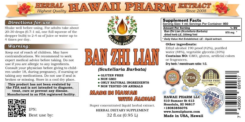 Ban Zhi Lian Tincture - Scutellaria Barbata (Skullcap) Liquid Herbal Extract - 2x32oz Unfiltered Organic Supplement - Supports Liver & Immune Health - Perfect for Detox & Wellness Routines