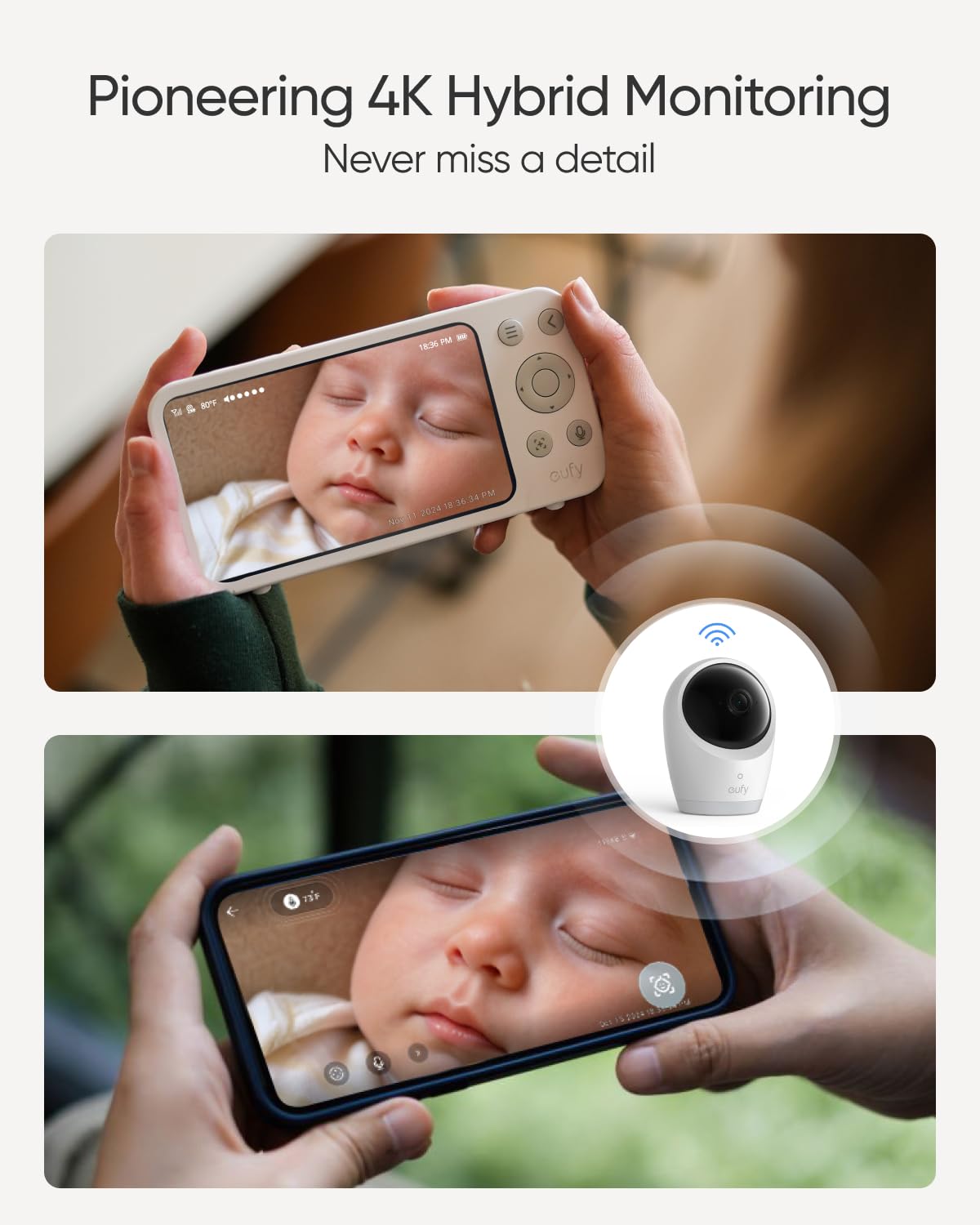 eufy Security Baby Monitor E21 - 4K UHD Camera with 5'' 720p Display | 8X Zoom | Hybrid Wi-Fi & No Wi-Fi Option | 24/7 App Recording | Pan-Tilt | Portable with Built-in Battery | ANR Technology | Perfect for Nursery, Travel & Home Security Monitoring