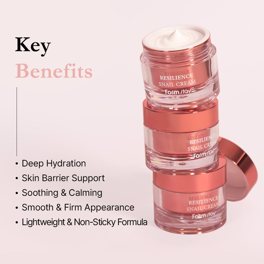 FARMSTAY Resilience Snail Cream - Korean Skincare for Hydration & Anti-Aging - 2.82 oz - Perfect for Dry Skin & Nighttime Routine