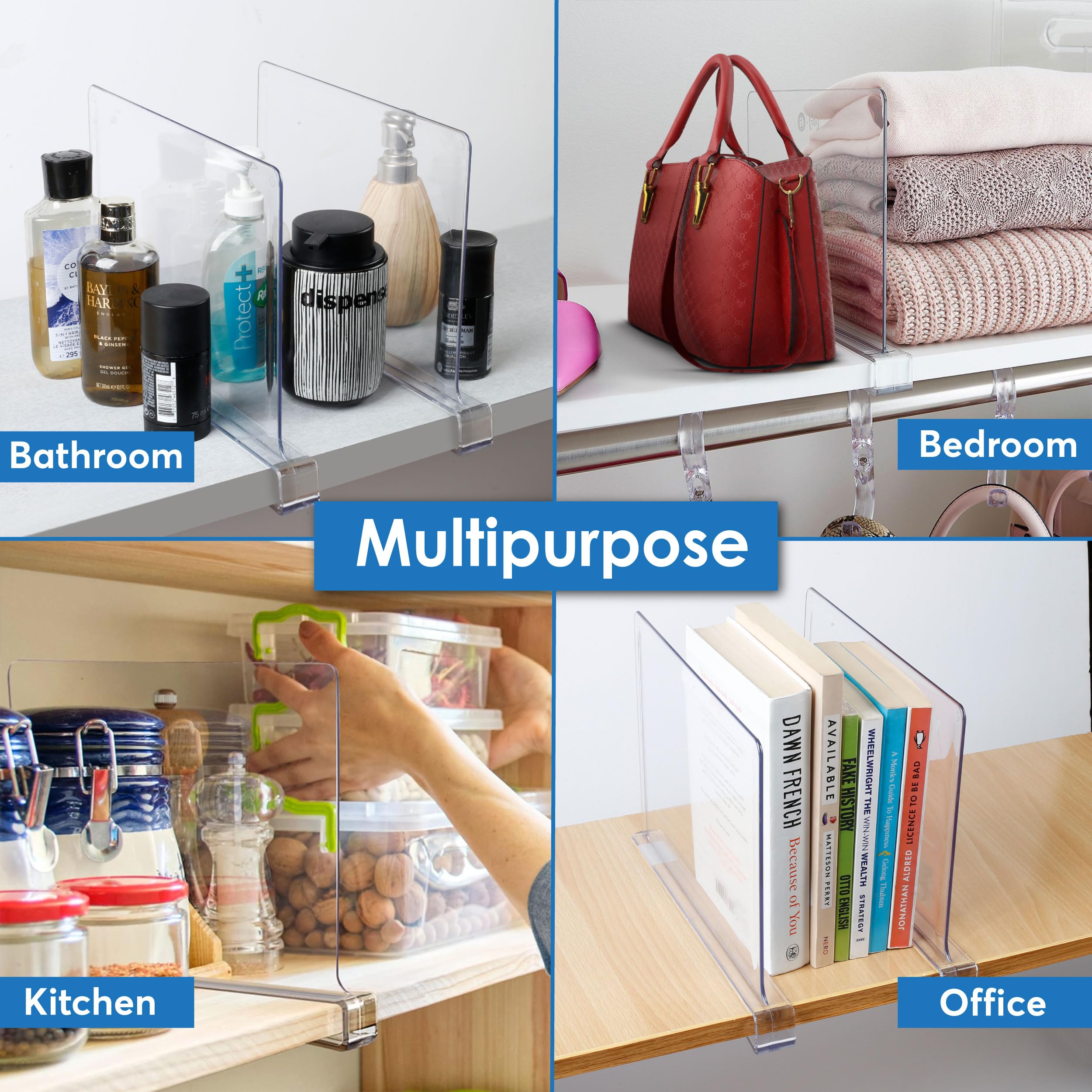 Clear Acrylic Shelf Dividers for Closet - 12 Pack Closet Organizer for Clothes, Purses & Handbags - Transparent Shelf Dividers for Wardrobe Storage - Perfect for Closet, Pantry & Retail Display Organization