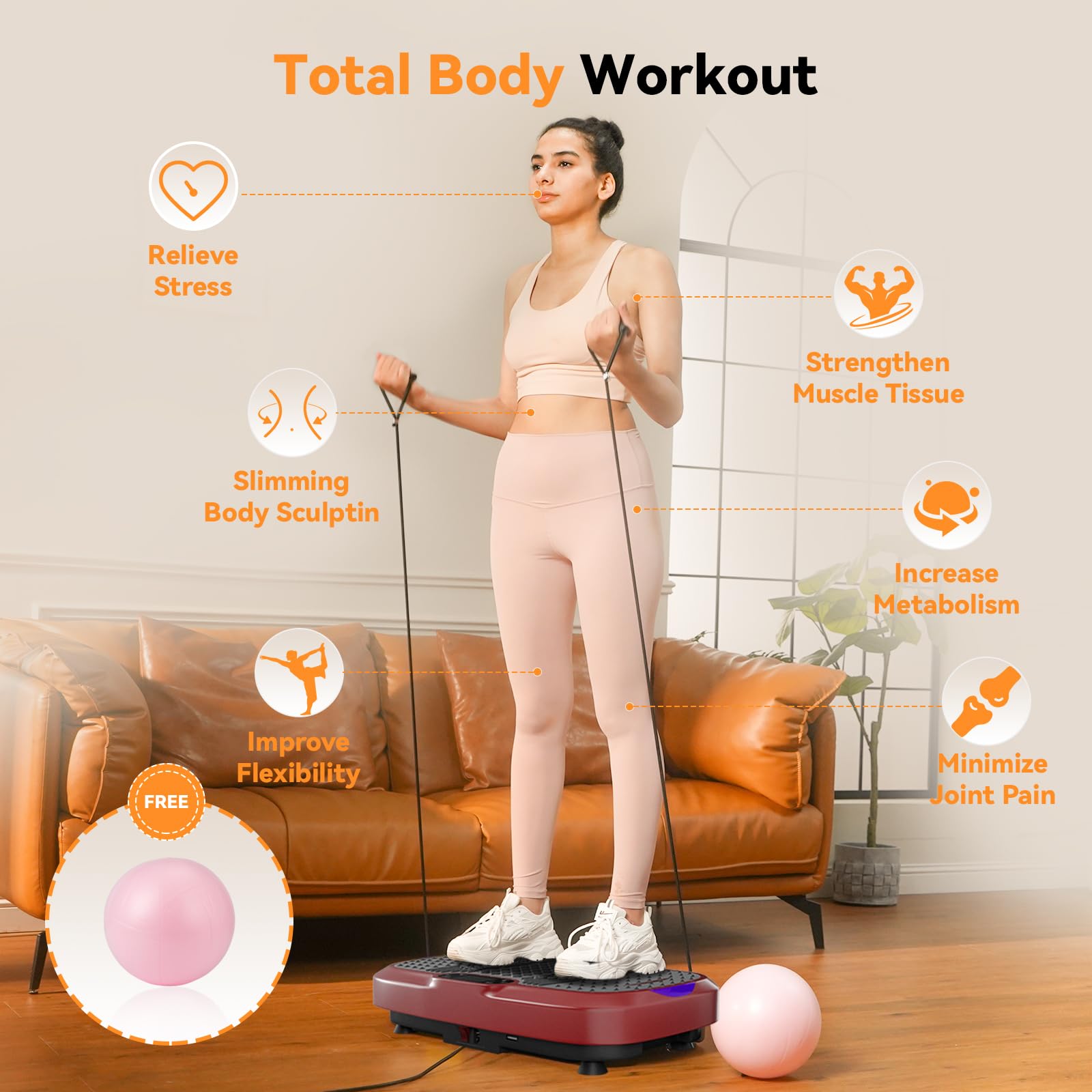 UCIN Vibration Plate Exercise Machine for Weight Loss & Lymphatic Drainage - 330 Lbs Capacity Home Fitness Platform with Resistance Bands & Pilates Ball - Perfect for Home Workouts, Muscle Recovery & Cellulite Reduction