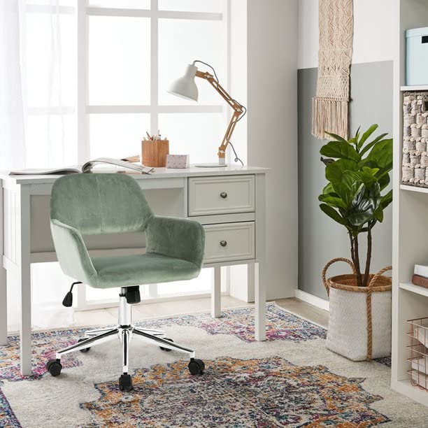 HomVent Velvet Swivel Desk Chair with Cute Hollow Mid-Back - Ergonomic Upholstered Task Chair for Office, Living Room, Vanity & Makeup Room - Perfect for Home Office, Gaming & Study Spaces