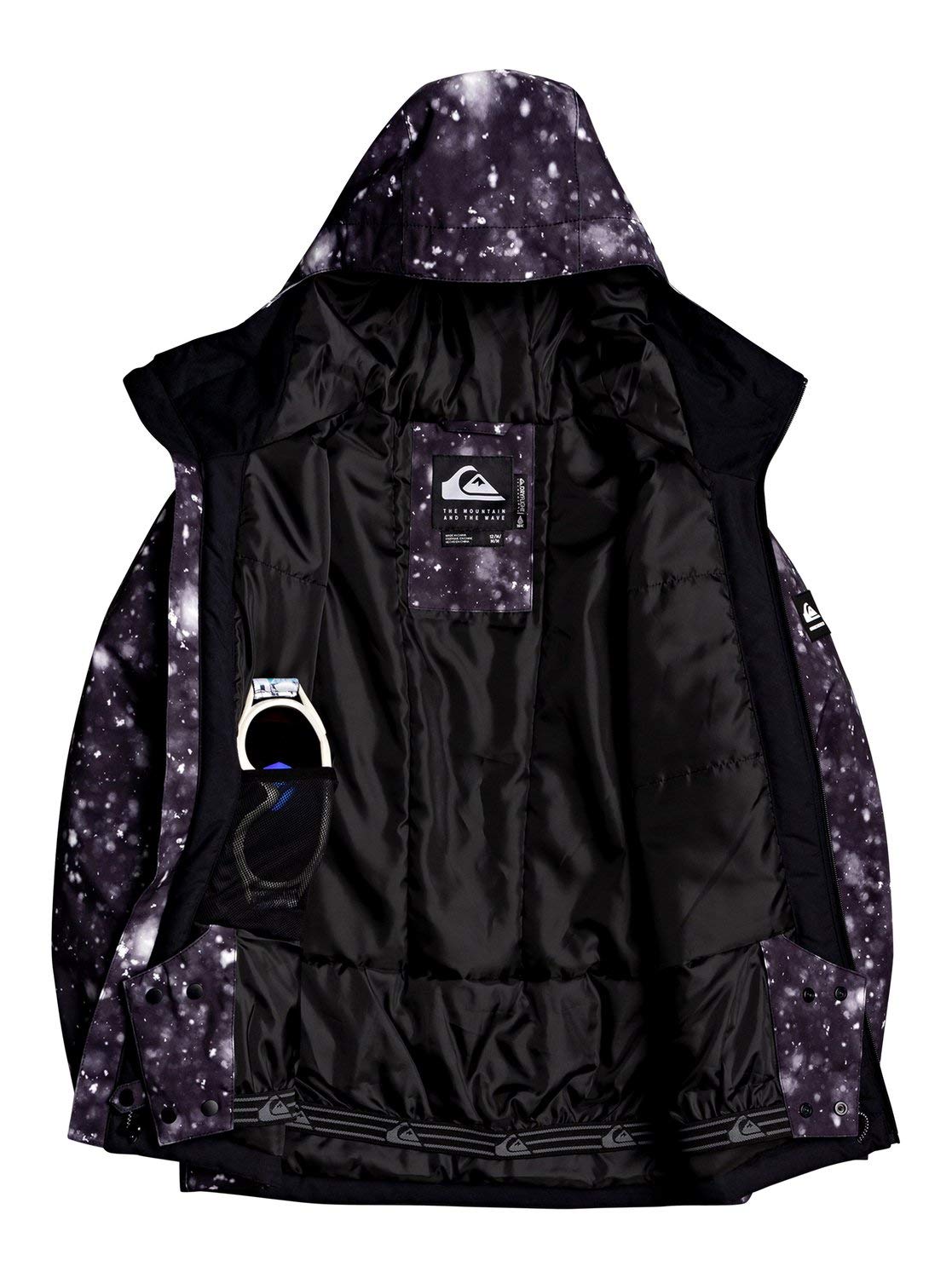 Quiksilver Mission Printed Boys Snow Jacket - X Small True Black Woolflakes | Waterproof Winter Coat for Kids Skiing & Snowboarding