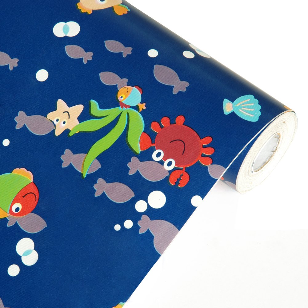 Cute Ocean World Self-Adhesive Wallpaper Roll - Waterproof Removable Wall Decor for Bedroom, Living Room, Nursery & Home Office