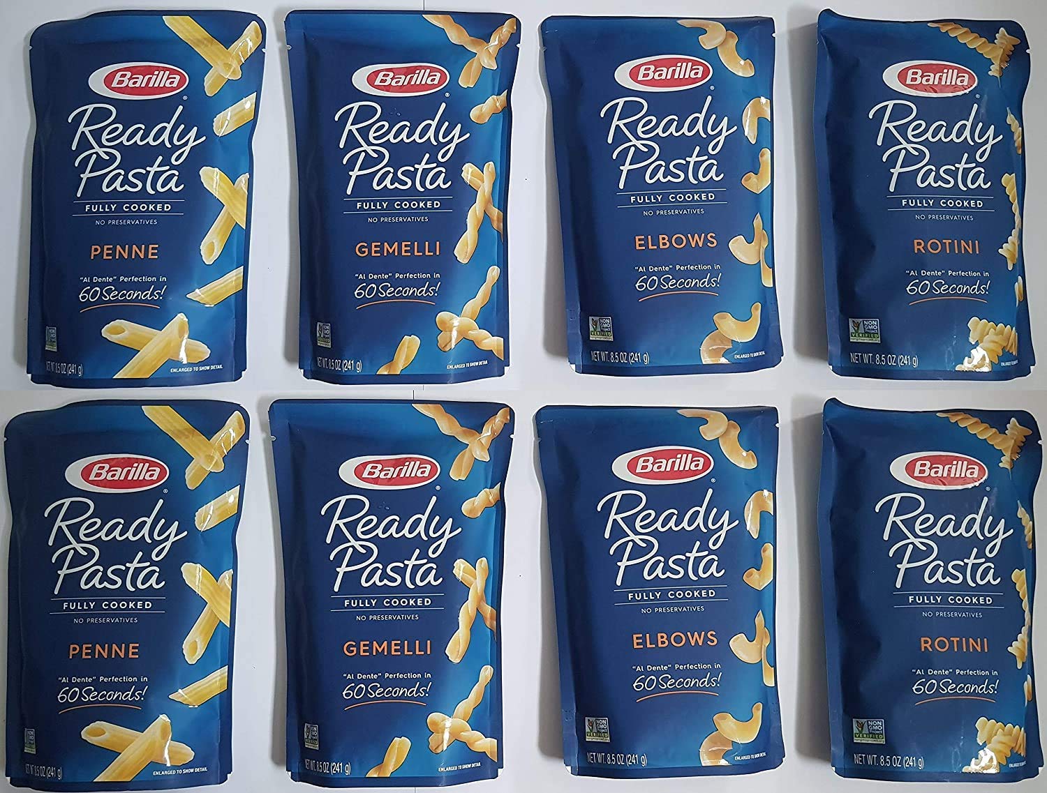 8-Pack Pasta Variety Set - 2 Pouches Each of Rotini, Penne, Elbows & Gemelli | 10-Piece Bulk Pack | Perfect for Meal Prep, Pantry Storage & Family Dinners