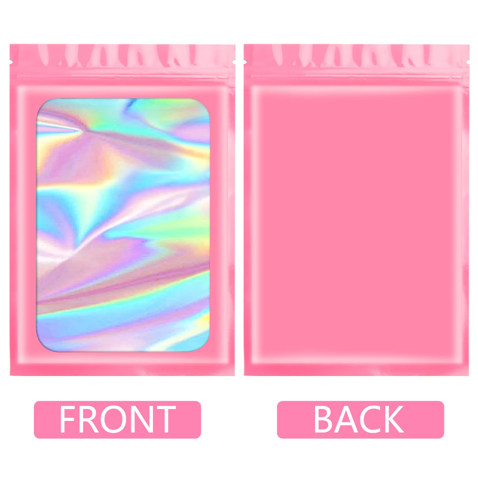 100-Pack Pink Smell Proof Mylar Holographic Bags - 5.5x7.9 Inch Resealable Odor Proof Foil Pouch for Food Storage, Lip Gloss, Jewelry & Eyelash Packaging - Perfect for Small Business & Home Organization