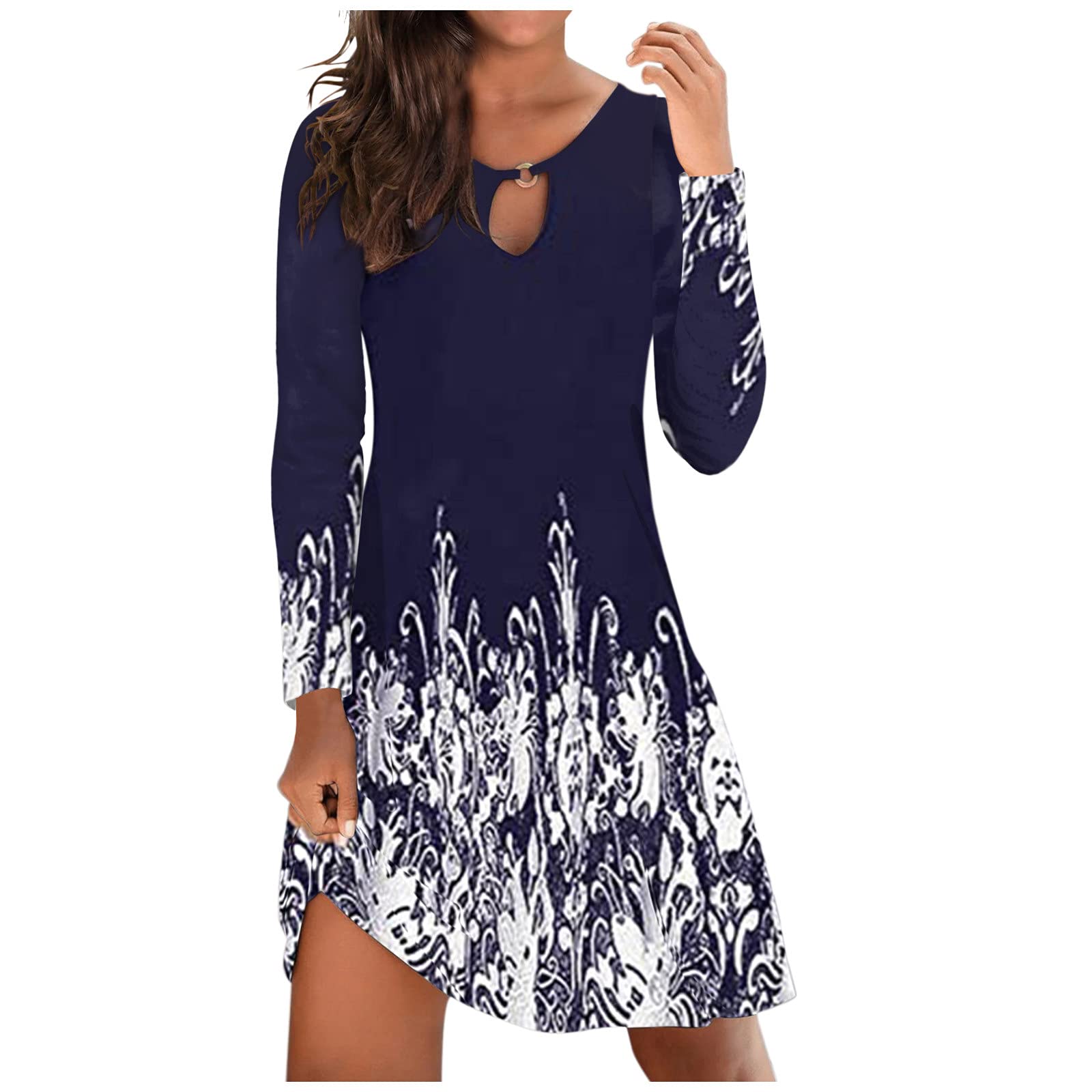 Women's Long Sleeve Floral Print Casual Dress - Winter Warm Home & Office Wear | Perfect for Daily Outfits, Holiday Parties & Cozy Loungewear