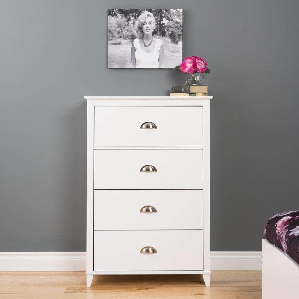 Yaletown White 4-Drawer Chest Dresser - Modern Bedroom Storage Furniture for Clothes, Bedding & Accessories | Perfect for Home, Apartment & Dorm Organization