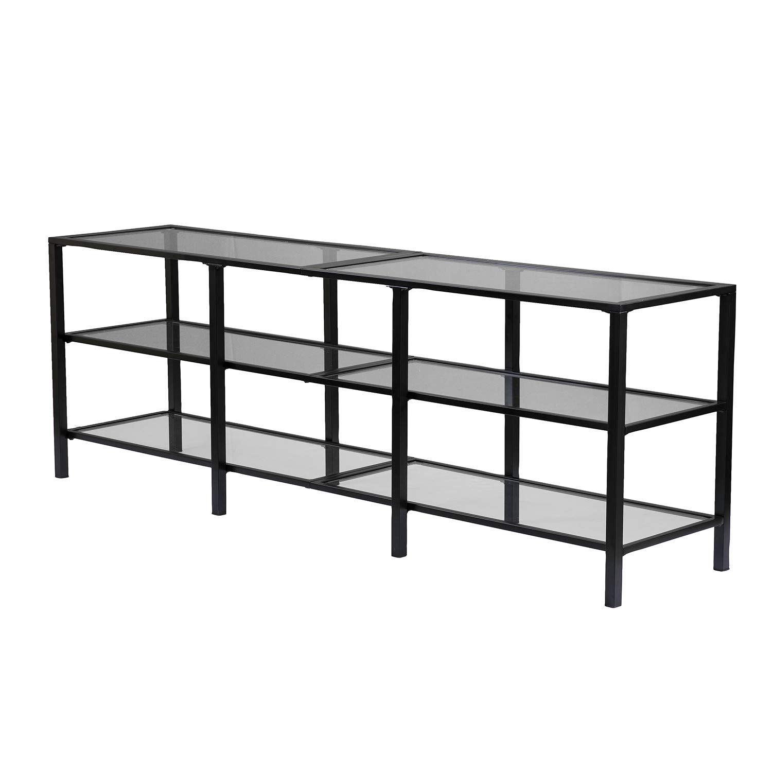 SEI Furniture Tyler Metal and Glass TV Stand - Transitional Style TV Console - Black Finish for Living Room, Bedroom, or Home Theater Setup