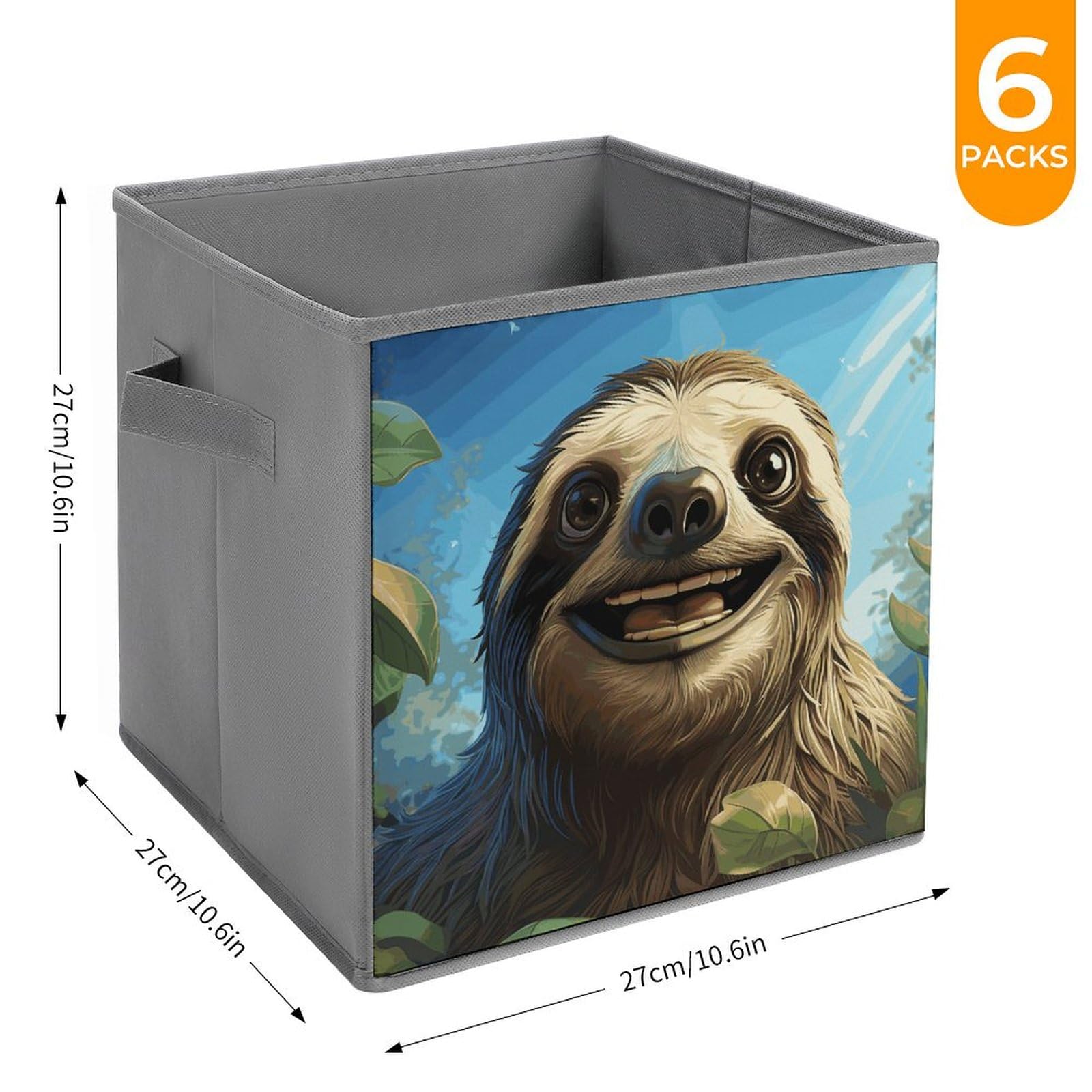 6PCS Collapsible Storage Bins with Handles - Funny Sloth Printed Organizers for Shelves & Home