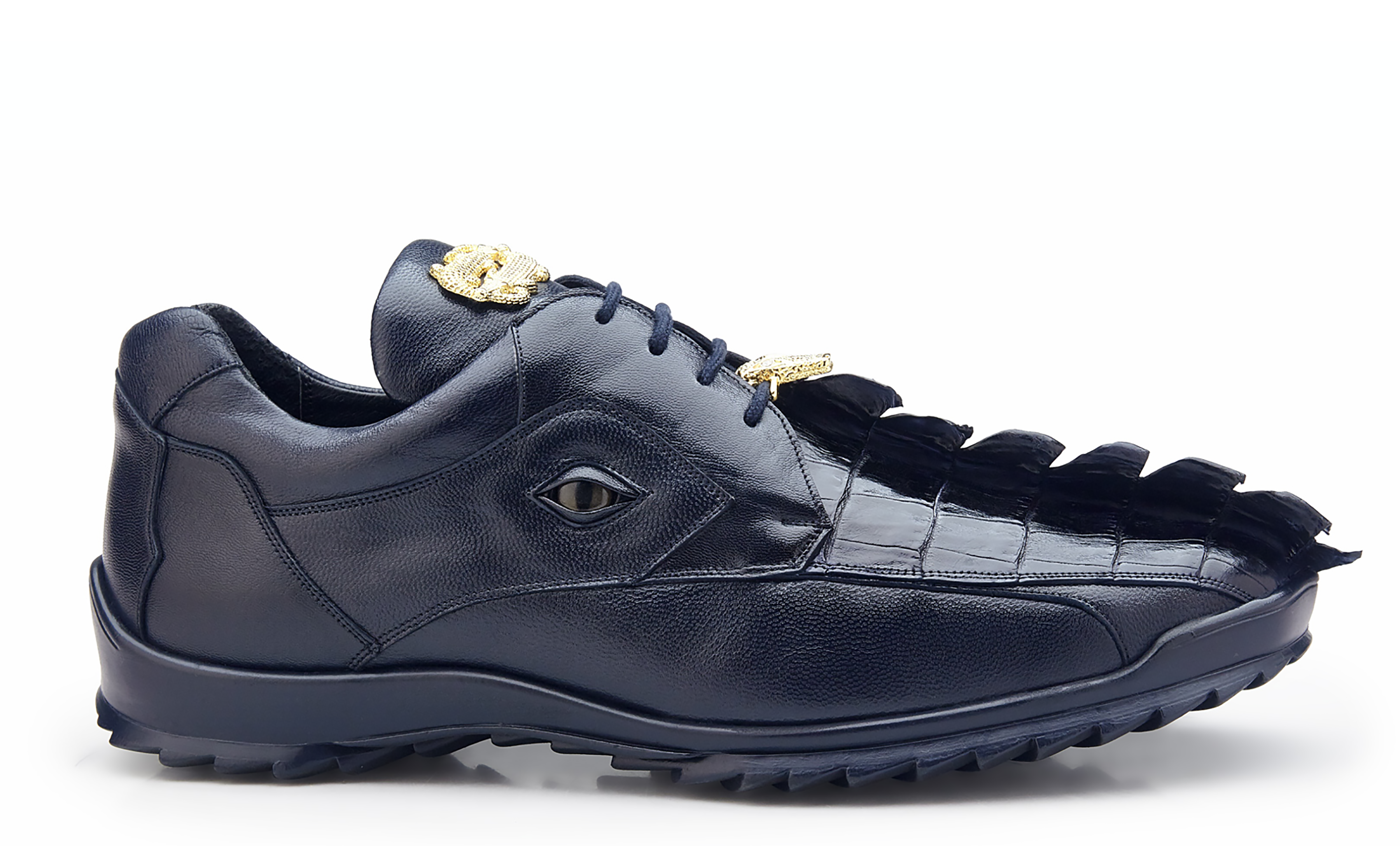 Belvedere Vasco Genuine Hornback Crocodile & Soft Calf Leather Sneakers - Navy Blue 336122 | Luxury Men's Dress Shoes for Business & Formal Occasions
