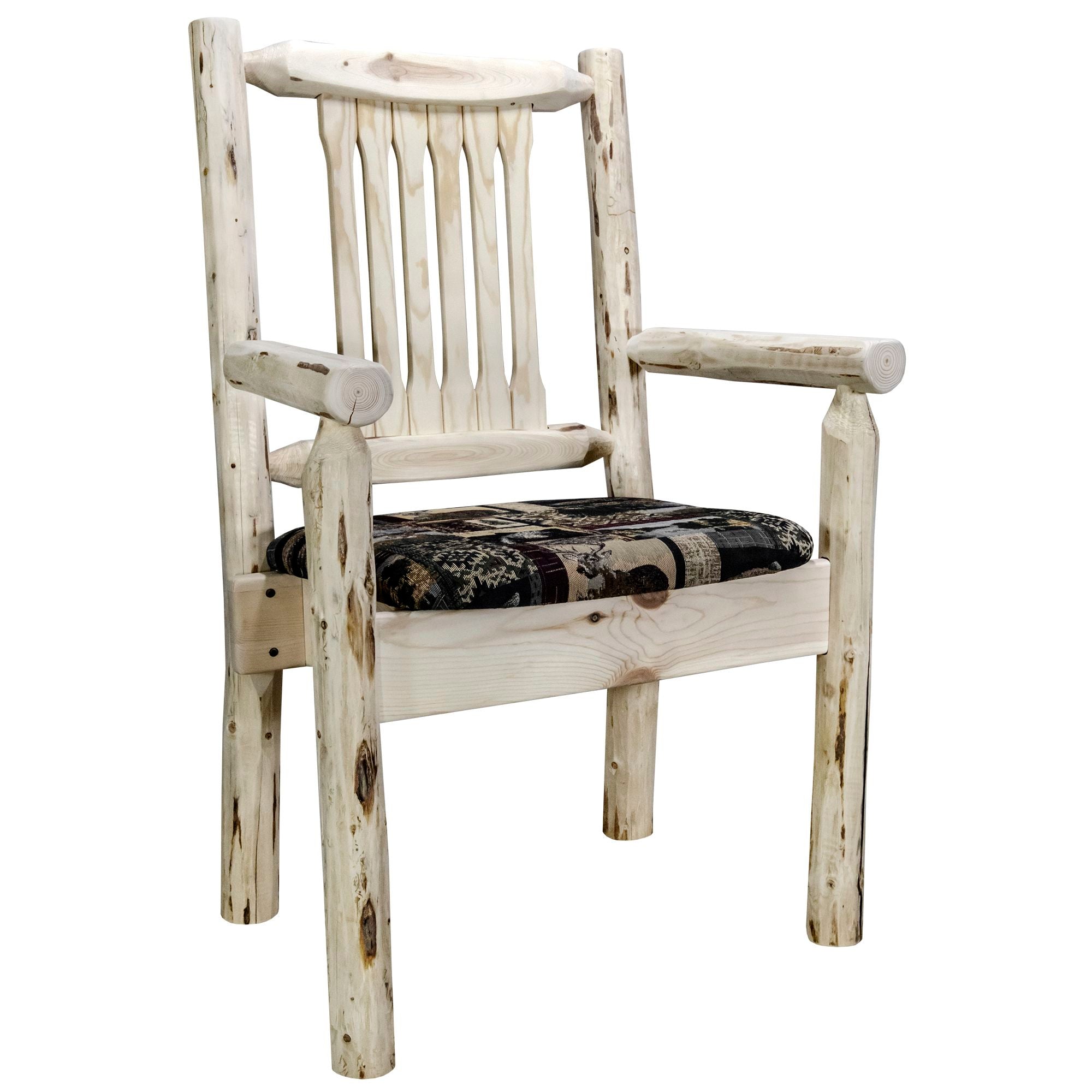 Montana Captain's Chair with Upholstered Seat - Woodland Pattern Design for Home Office, Dining Room, and Study Room Decor