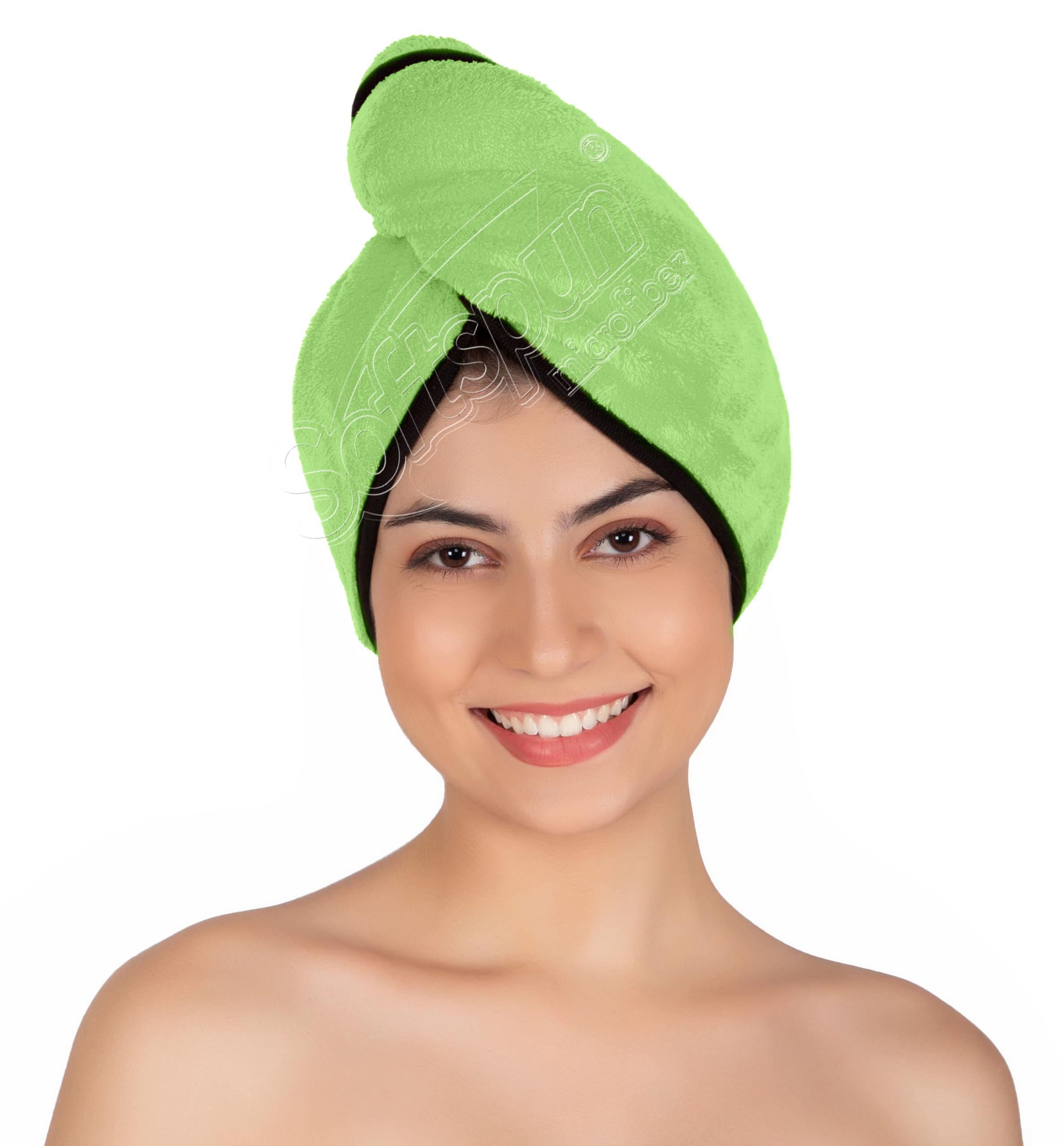 SOFTSPUN Microfiber Hair Towel Wrap Turban - 70x25 cm, 280 GSM, Super Absorbent & Quick Dry for All Hair Types (Straight, Curly, Short, Long, Thin, Thick) - Perfect for Post-Shower, Salon, Spa & Travel Use - Green (1 Piece)