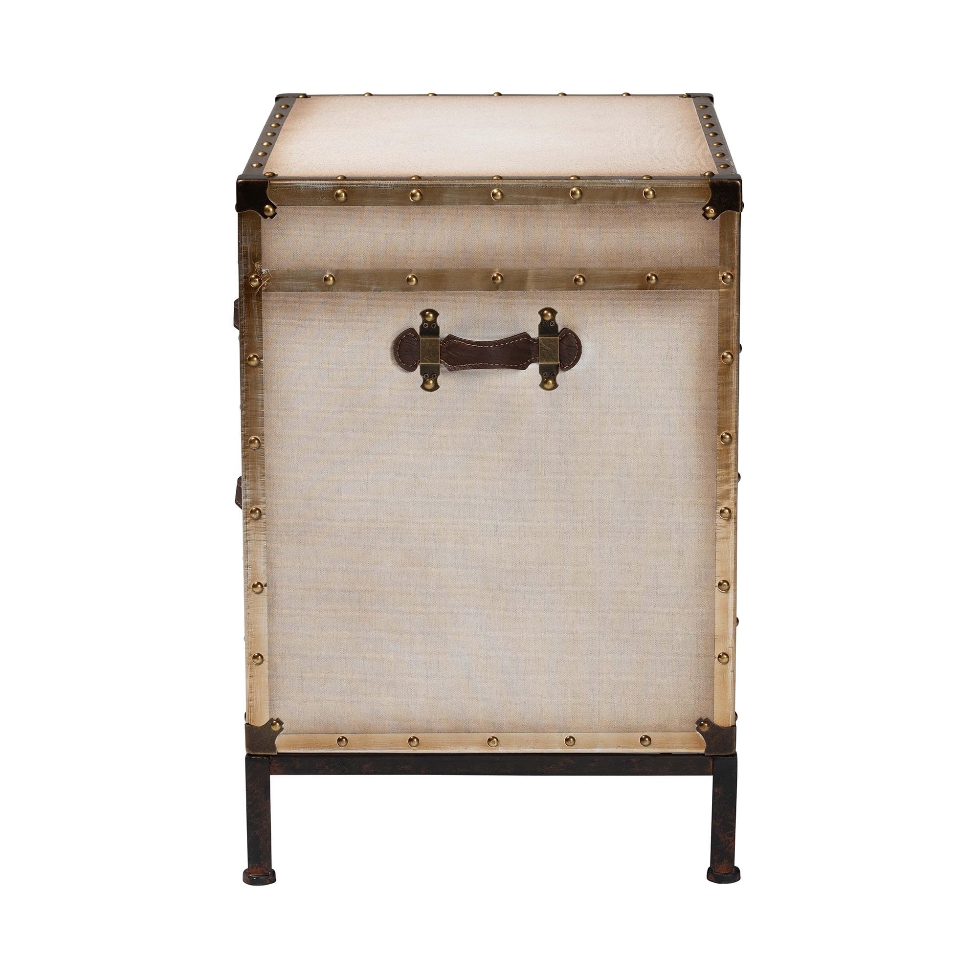 Baxton Studio Laura Canvas Trunk End Table with 2 Drawers in Beige - Perfect for Living Room, Bedroom, or Office Storage and Decor