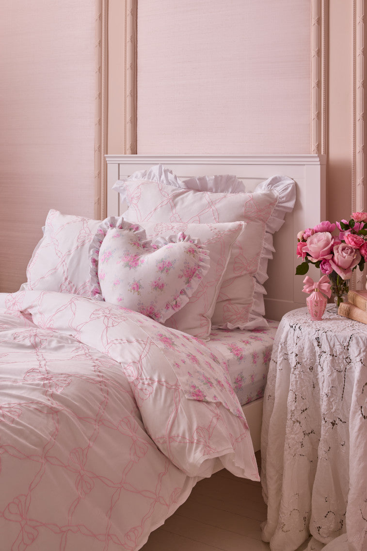 Embroidered Bow Duvet Cover Set with Sham - Elegant Floral Embroidery Bedding for Girls & Teens - Perfect for Master Bedroom, Guest Room & Dorm Decor