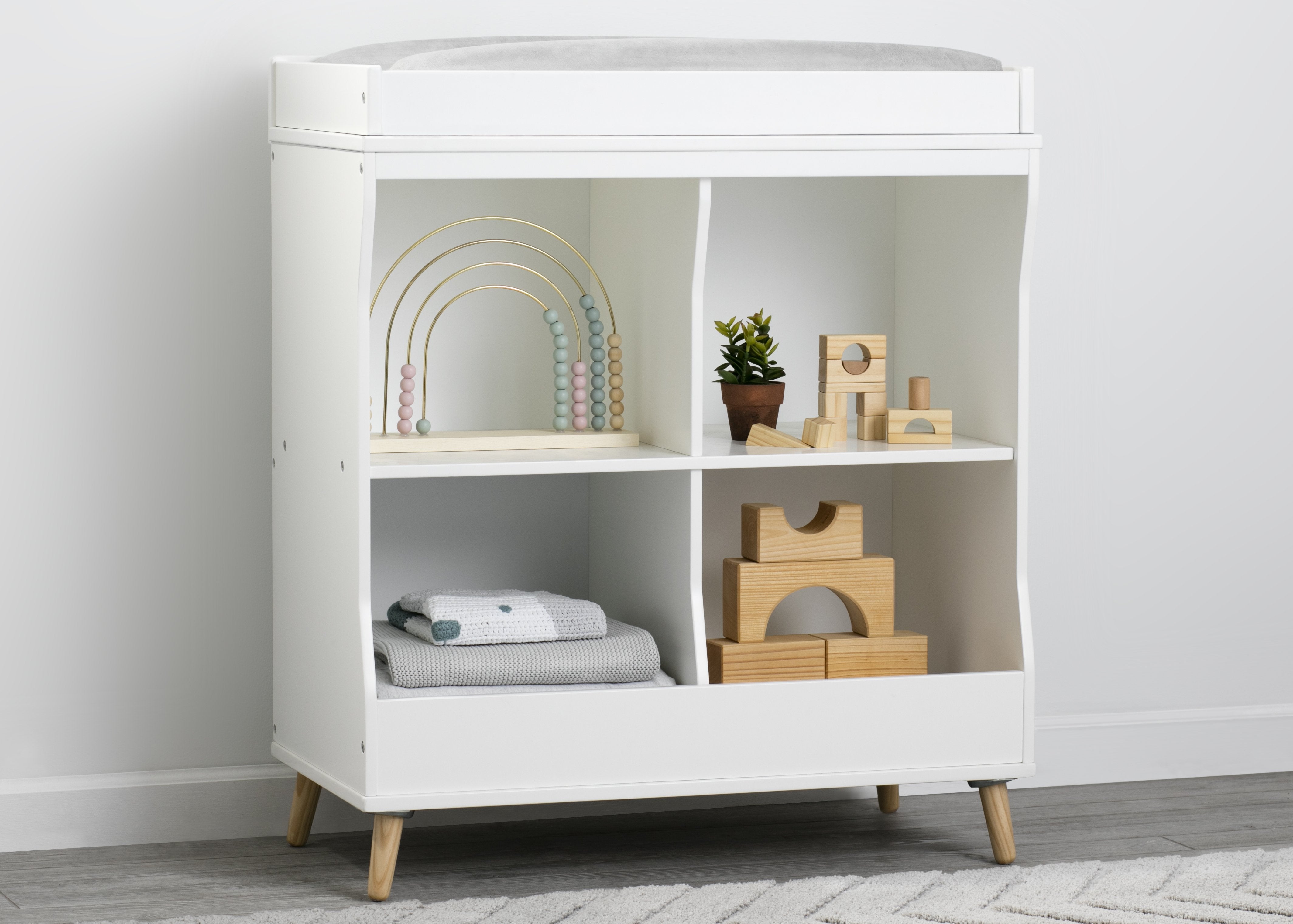 Essex Changing Table with Bookcase - Nursery Dresser & Storage Organizer for Baby Essentials | Perfect for Diaper Changing, Baby Clothes, and Book Storage