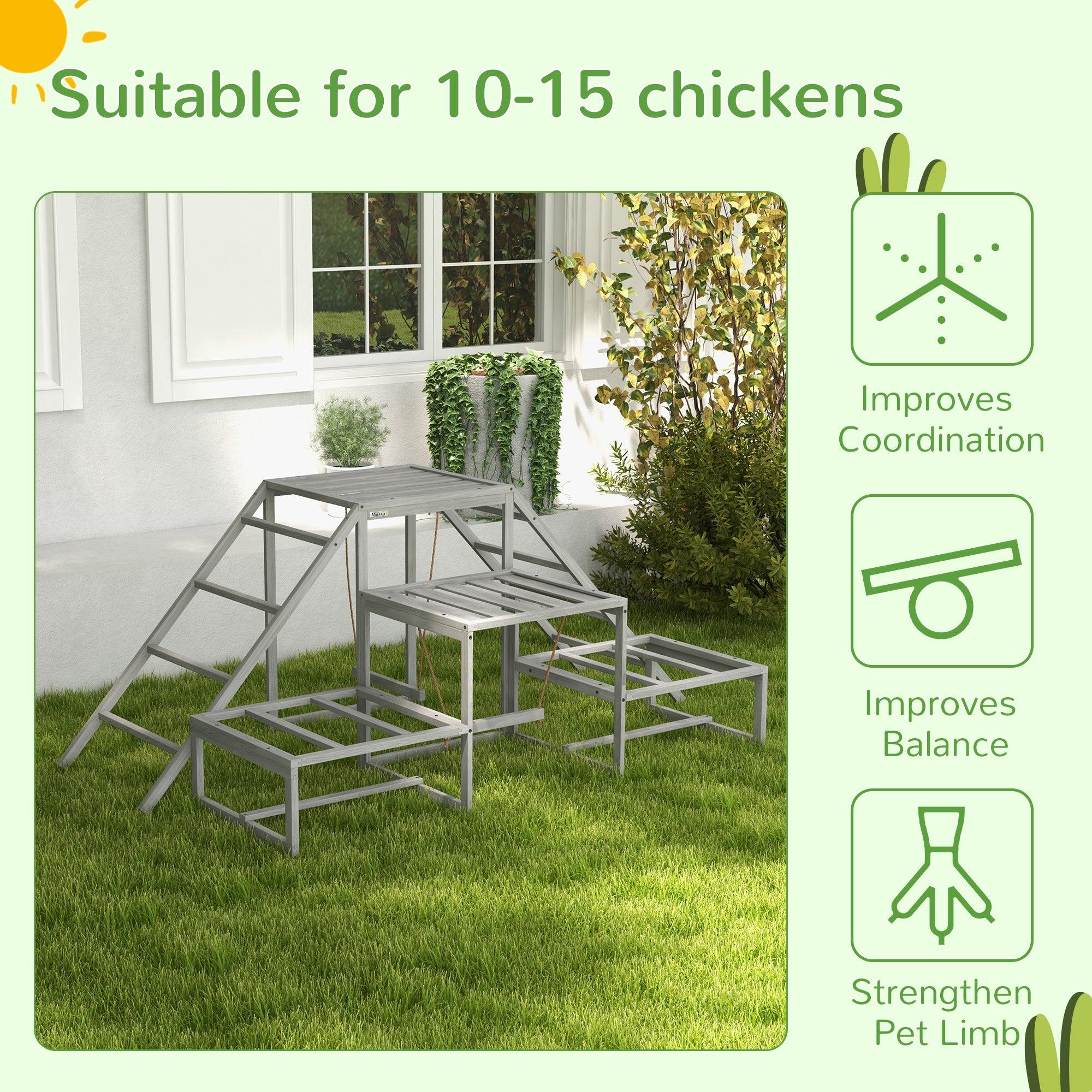 Chicken Swing Set for Coop - Poultry Toys with Wood Stand, Ladder & Platforms - Chicken Coop Accessories for 10-15 Chickens (Gray) - Perfect for Backyard Chicken Runs & Poultry Enrichment Activities