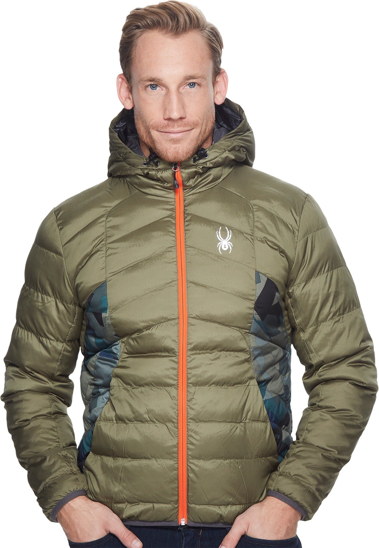 Spyder Men's Geared Hoodie Synthetic Down Jacket - Lightweight Insulated Winter Coat for Skiing, Snowboarding & Outdoor Activities