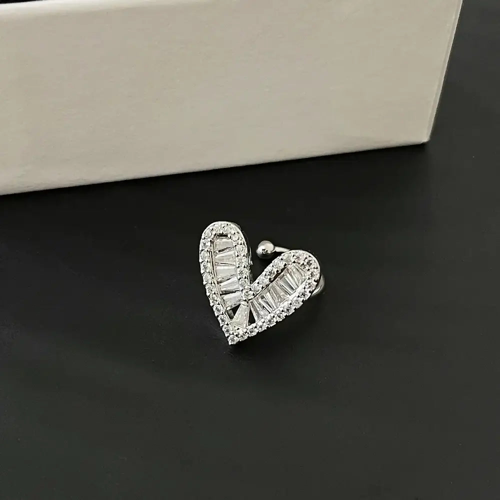 Silver Gold Bezel Heart Ear Cuff Clip - Non-Pierced Earring for Women | R0334 | Perfect for Weddings, Parties & Everyday Fashion Accessories