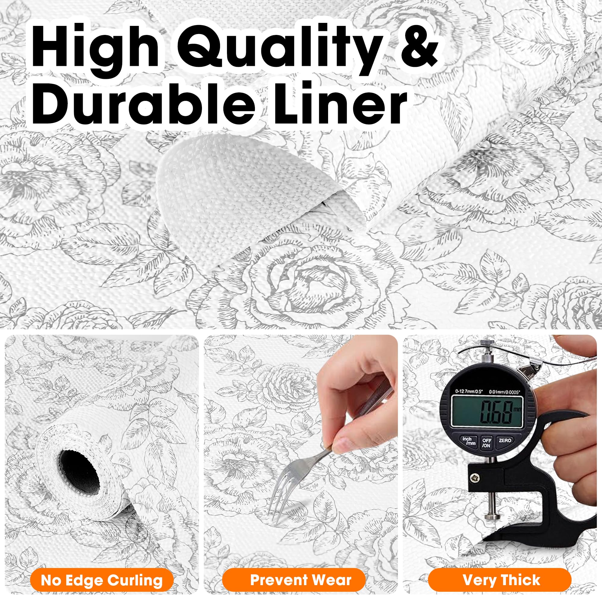 Non-Slip Drawer & Shelf Liner for Kitchen Cabinets - Waterproof, Easy Clean Non-Adhesive Grip Liner (12