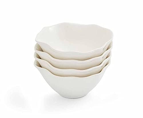 Sophie Conran Floret Stoneware 7-Inch All-Purpose Bowls Set of 4 - Microwave & Dishwasher Safe Creamy White Serving Bowls for Cereal, Soup, Salad | Perfect for Kitchen, Dining Room & Entertaining