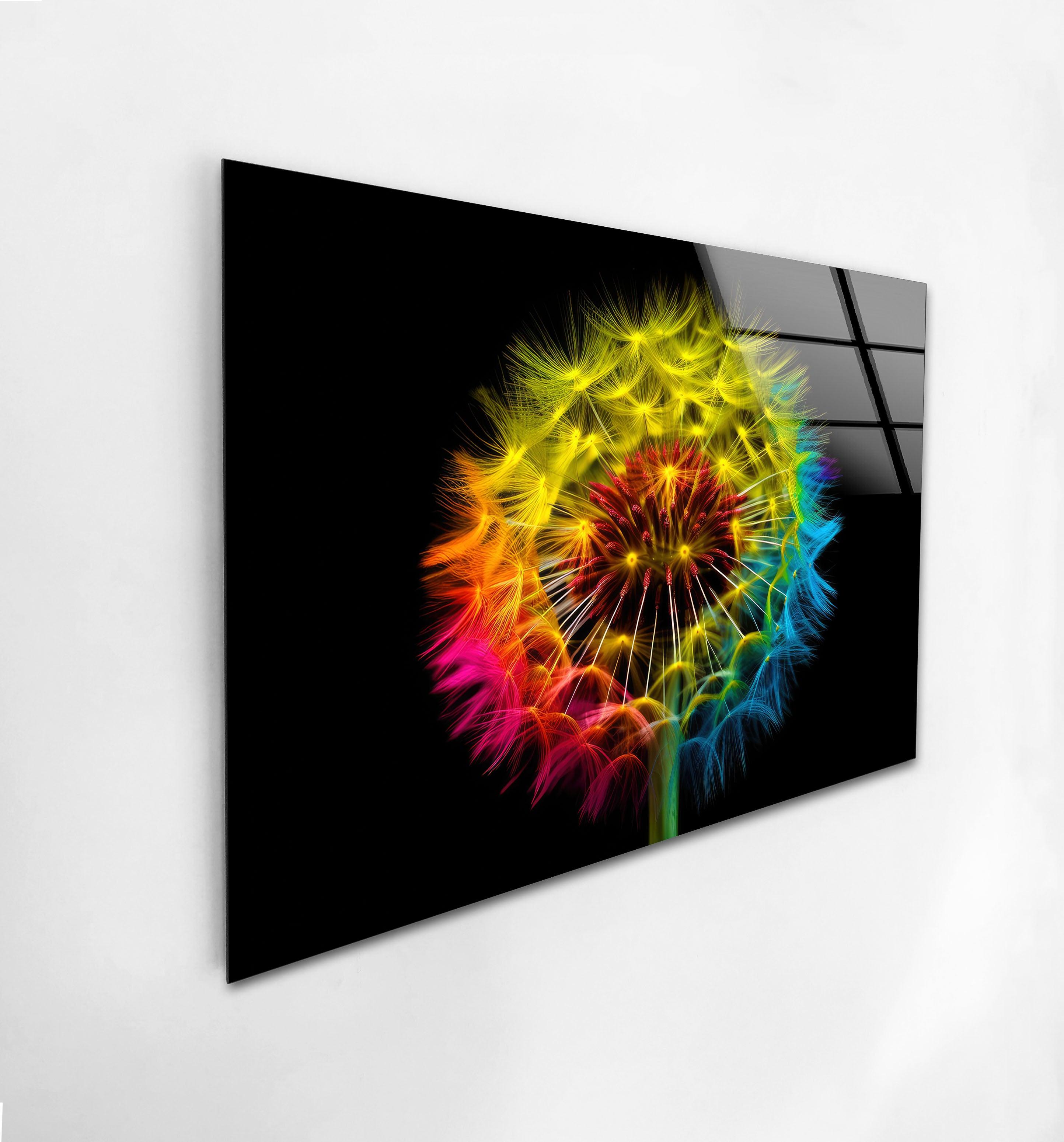 Vibrant Dandelion Glass Wall Art Decor - Handmade Floral Mosaic Stained Glass Window Hanging for Living Room, Bedroom, Office & Gift Giving