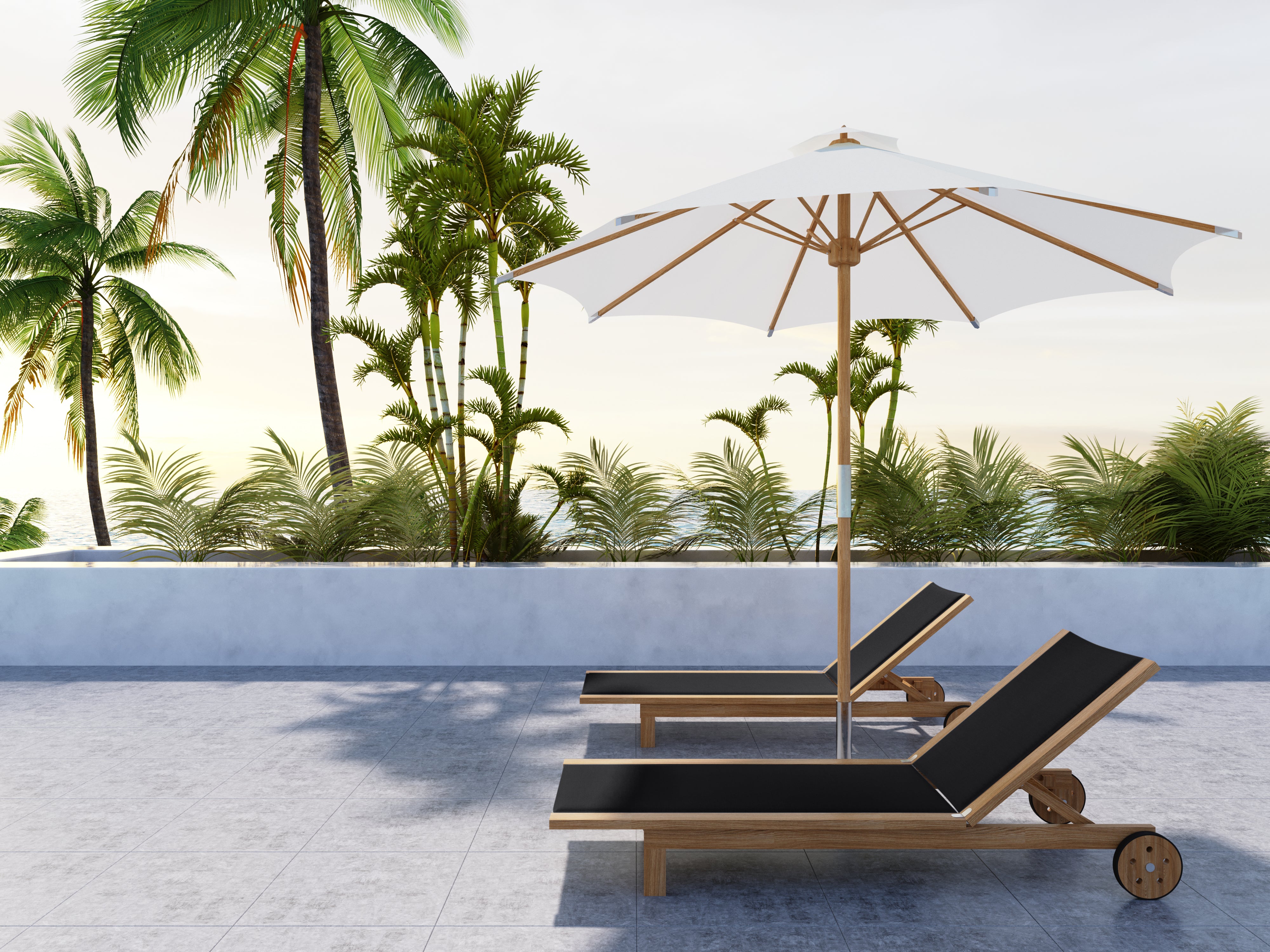 Premium Black Elie Teak Outdoor Reclining Sun Lounger with Rear Wheels - Durable Patio Poolside Chaise Lounge for Backyard, Beach & Garden Relaxation