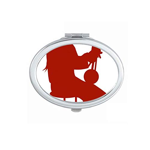 DIYthinker Portable Folding Mirror with Chinese Erhu Player Illustration - Double-Sided Hand Mirror for Makeup, Travel, and Home Decor