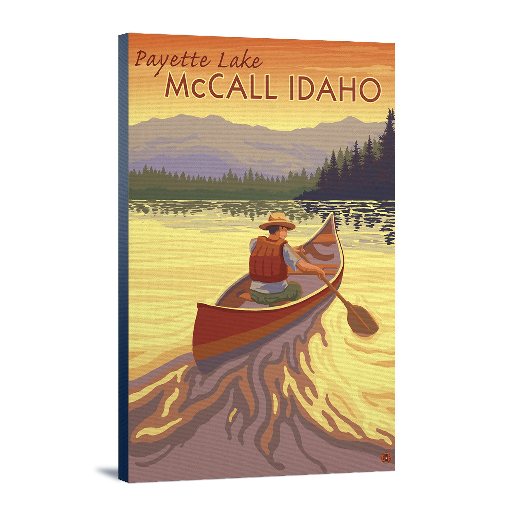 McCall Idaho Payette Lake Canoe Scene Wall Art - 16x24 Wrapped Canvas Print for Living Room, Bedroom & Office Decor - Nature Landscape Painting for Home & Office