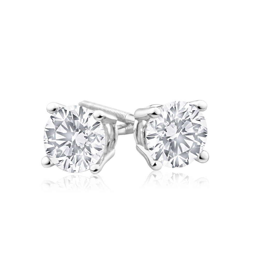 18ct White Gold Diamond Stud Earrings - 0.75 Carat Round Cut Diamond Earrings for Women | Perfect for Weddings, Anniversaries & Special Occasions