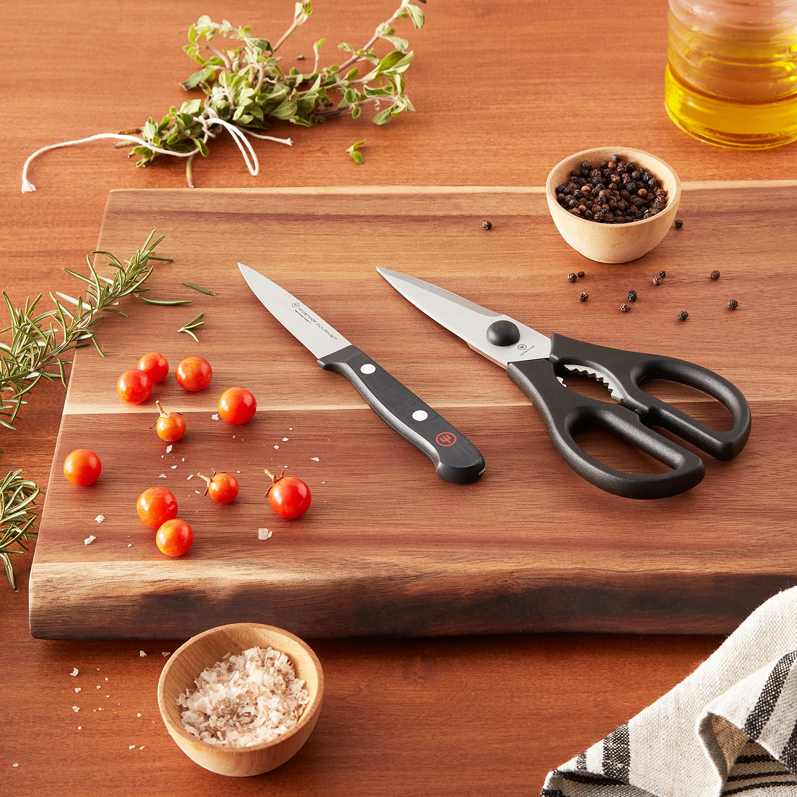 WÜSTHOF Gourmet 3-Inch Paring Knife and Kitchen Shears Set - Silver/Black - Perfect for Peeling, Slicing, and Precision Cutting in Home Cooking