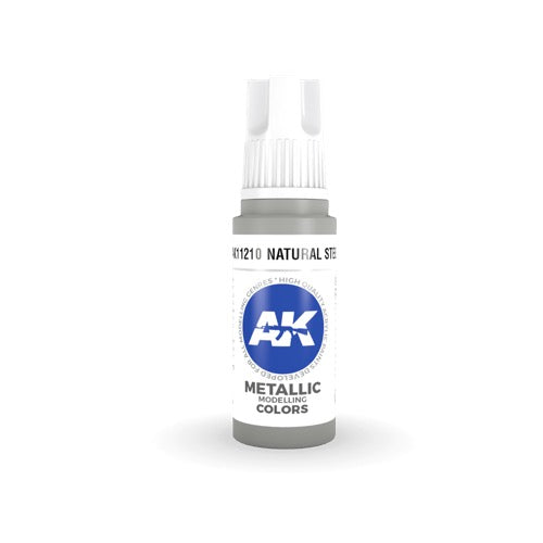 AK Interactive AK11210 Metallic Natural Steel Acrylic Paint - 17ml Bottle (3rd Generation) for Model Kits, Miniatures & DIY Crafts - Premium Metallic Finish for Realistic Scale Models