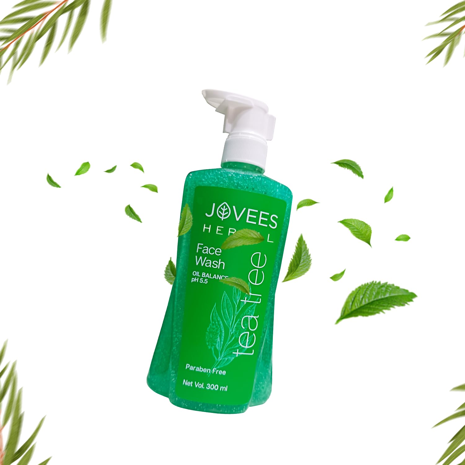 Jovees Herbal Tea Tree Oil Control Face Wash for Oily & Sensitive Skin | Paraben & Alcohol-Free, Oil Control, Acne Prevention, Exfoliating Cleanser | Gentle Daily Facial Cleansing for Men & Women - 300ml | Perfect for Morning & Night Skincare Routine