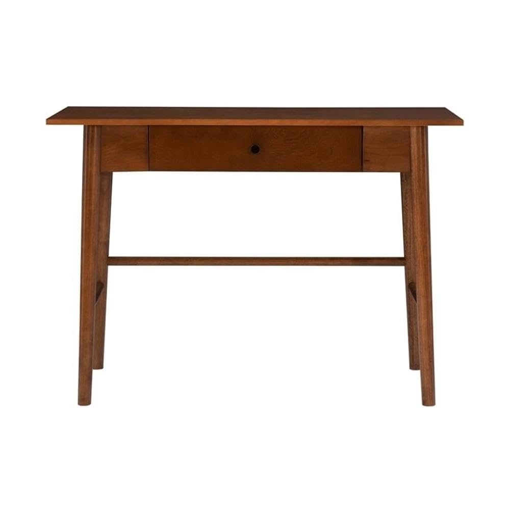UrbanPro Mid-Century Modern 1-Drawer Wooden Desk with Rounded Legs in Warm Walnut Finish - Perfect for Home Office, Study Room & Small Space Workstations